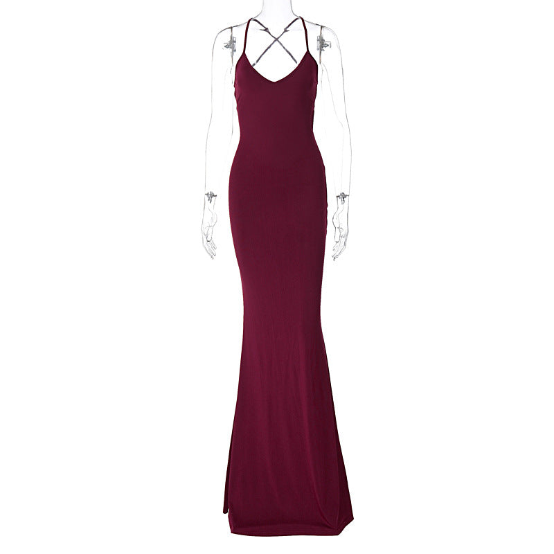 Women Clothing Winter Sexy Backless Lace up Fold Dress Bella Mia