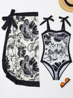 Two Piece Set Swimsuit Multi Color Printed Mesh Maxi Dress Conservative Women Swimsuit Bella Mia
