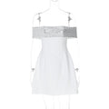 Women Clothing Winter Fashionable Elegant Sexy Slim Fitting Patchwork off the Shoulder Gown Dress Bella Mia