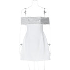 Women Clothing Winter Fashionable Elegant Sexy Slim Fitting Patchwork off the Shoulder Gown Dress Bella Mia