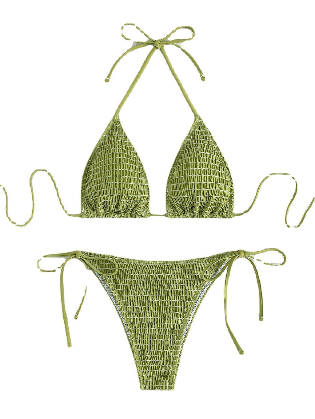Printing Halter Spaghetti Straps Sexy Bikini Pleated Lace up Triangle Spring Split Swimsuit Bella Mia