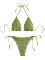 Printing Halter Spaghetti Straps Sexy Bikini Pleated Lace up Triangle Spring Split Swimsuit Bella Mia