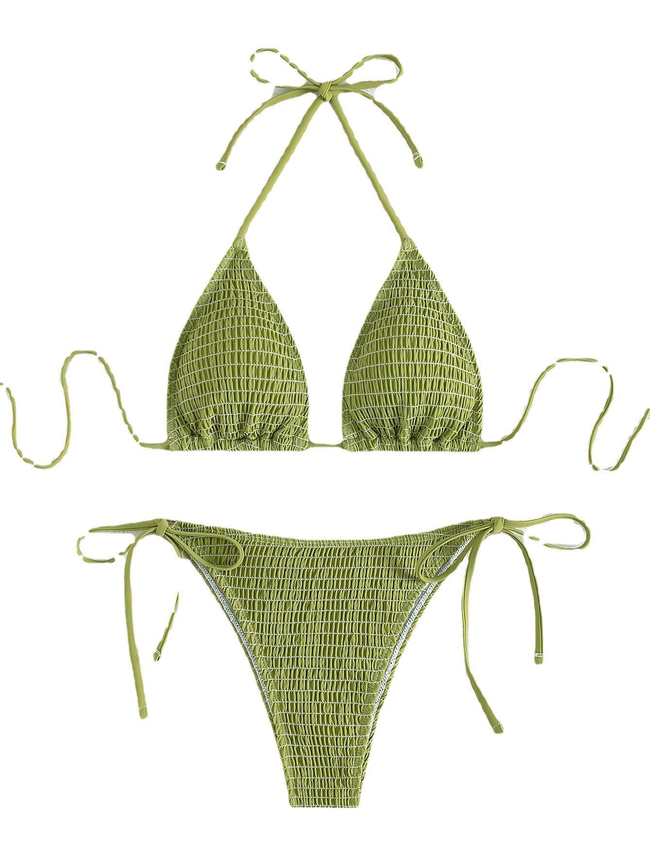 Printing Halter Spaghetti Straps Sexy Bikini Pleated Lace up Triangle Spring Split Swimsuit Bella Mia