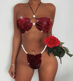 Women Clothes Grid Pearl Shining Diamond Sexy Bikini Bella Mia