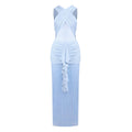 Women Clothing Sexy Solid Color Sling See through Mesh Pleats Cross Dress Vacation Bella Mia
