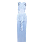 Women Clothing Sexy Solid Color Sling See through Mesh Pleats Cross Dress Vacation Bella Mia