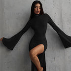 Spring Women Bell Sleeve Sexy Backless Slit Maxi Dress Slim Fit Dress Bella Mia