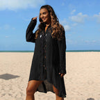 Slub Cotton Patchwork Edge Shirt Sun Protection Cardigan Vacation Beach Coat Bikini Cover up Blouse Bella Mia