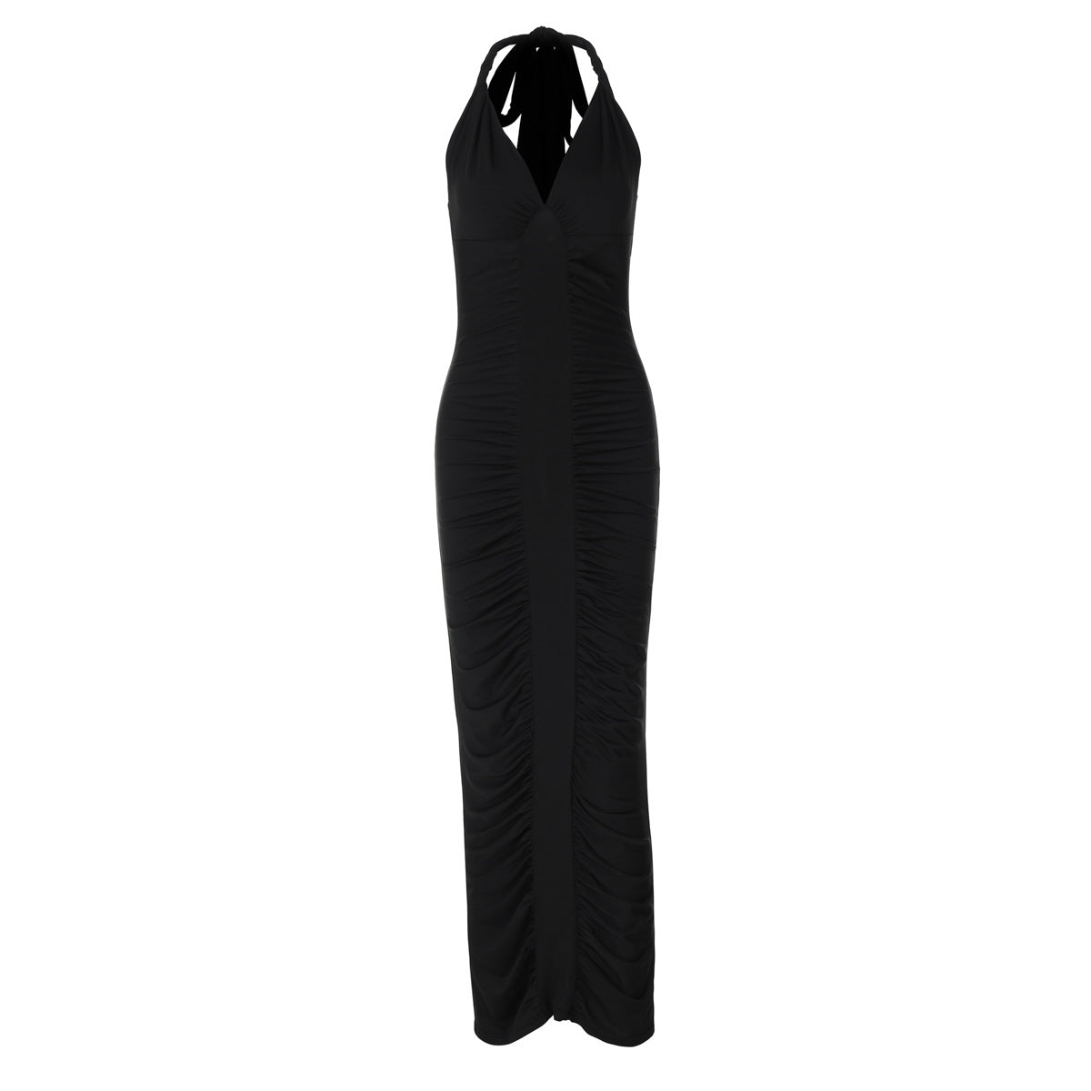 Women Clothing Winter Sexy V neck Backless Lace up Slim Fit Pleated Dress Bella Mia