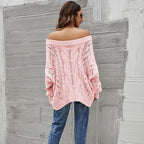 Autumn Winter off-Shoulder Plus Size Loose Sweater off-Shoulder Solid Color Pullover Sweater Women Bella Mia