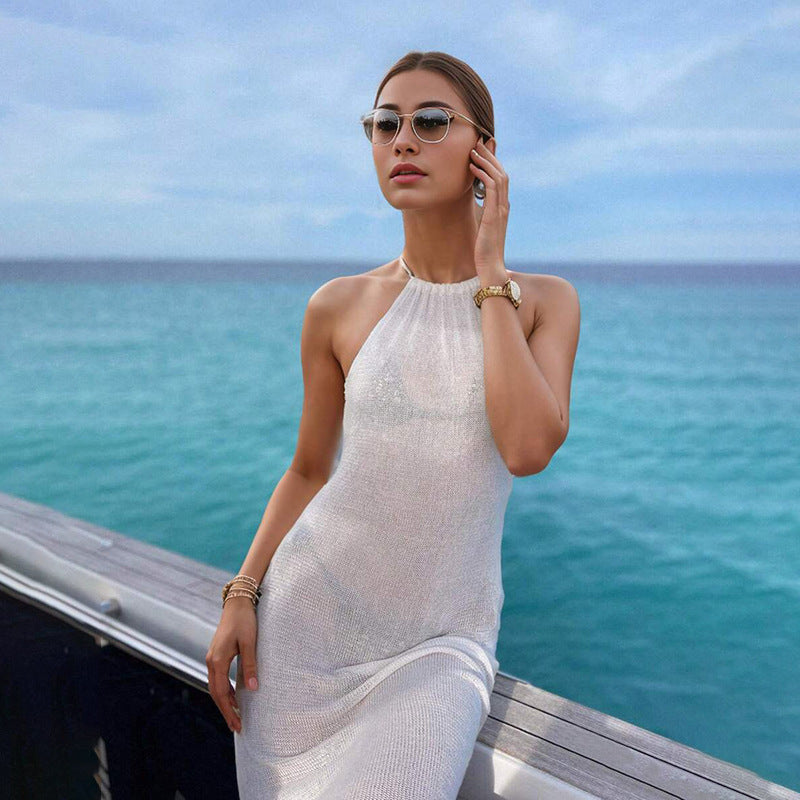 Double Sided High Slit Sling Beautiful Back Knitted Dress Beach Dress Women Bella Mia