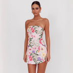 Women Slim Fit Bandeau Sling Short Niche Floral Dress Bella Mia