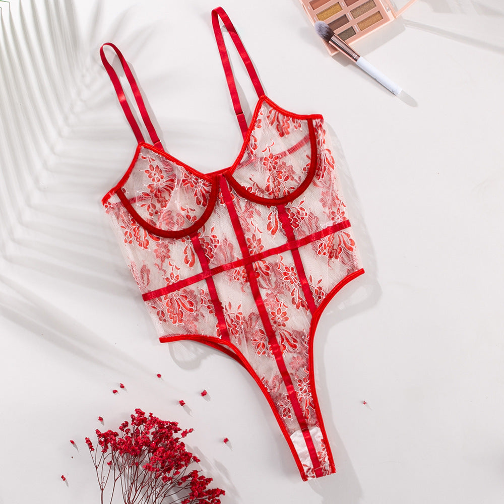Embroidery Mesh See-through Sexy Underwear Jumpsuit Bella Mia