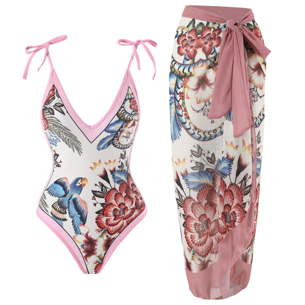 Women One Piece Swimsuit Women Skinny Slimming Retro Tied Swimsuit Suit Chiffon Dress Bella Mia