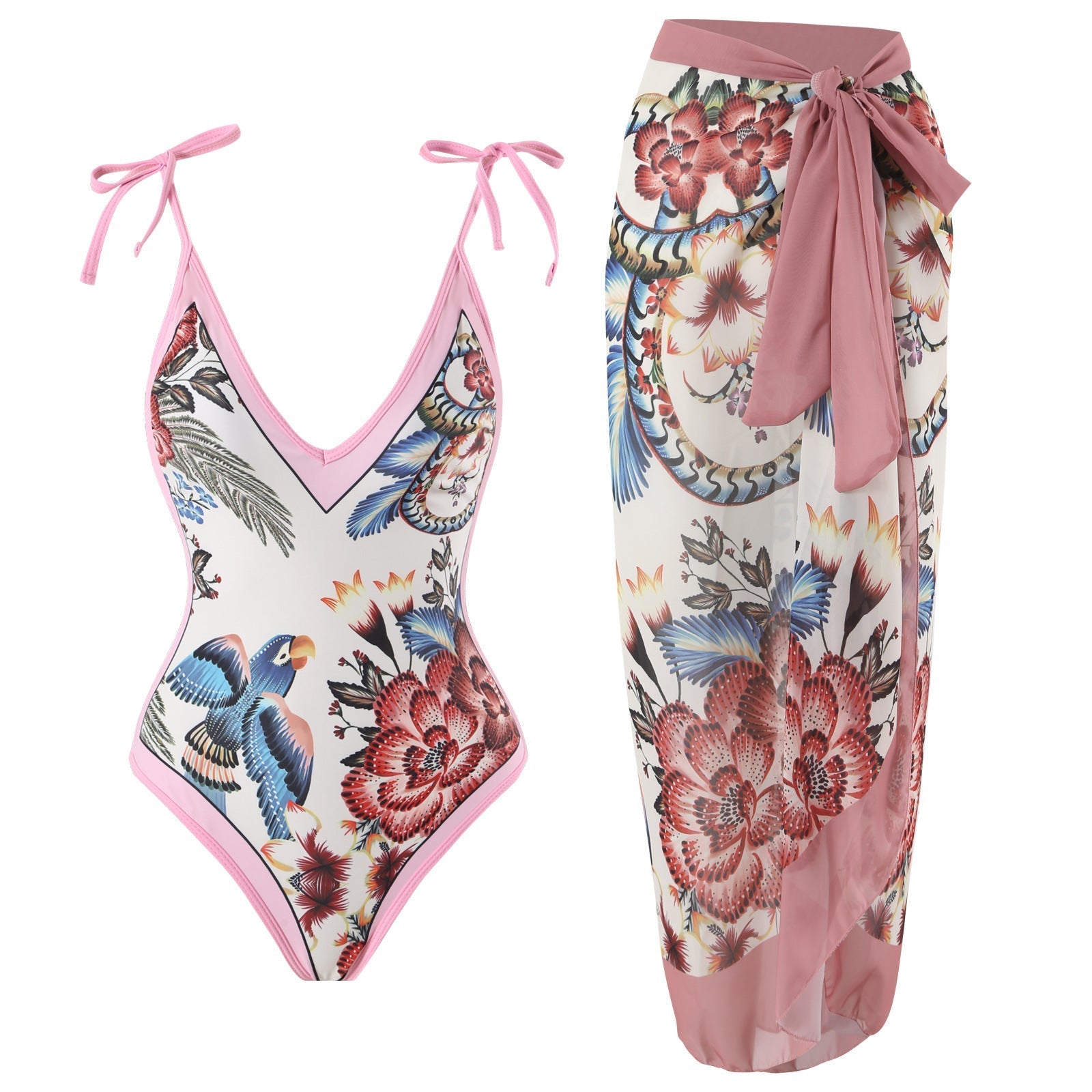 Women One Piece Swimsuit Women Skinny Slimming Retro Tied Swimsuit Suit Chiffon Dress Bella Mia