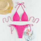 Printing Halter Spaghetti Straps Sexy Bikini Pleated Lace up Triangle Spring Split Swimsuit Bella Mia