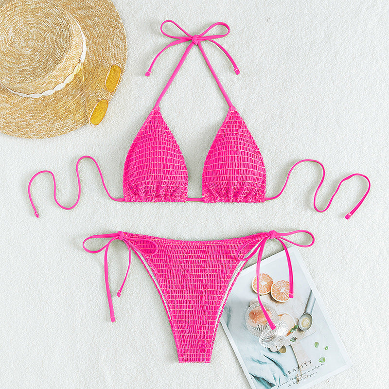 Printing Halter Spaghetti Straps Sexy Bikini Pleated Lace up Triangle Spring Split Swimsuit Bella Mia