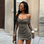 Autumn Winter Evening Dress Sexy Tube Top Halter Mesh Thin Glittering Hip Dress Bella Mia