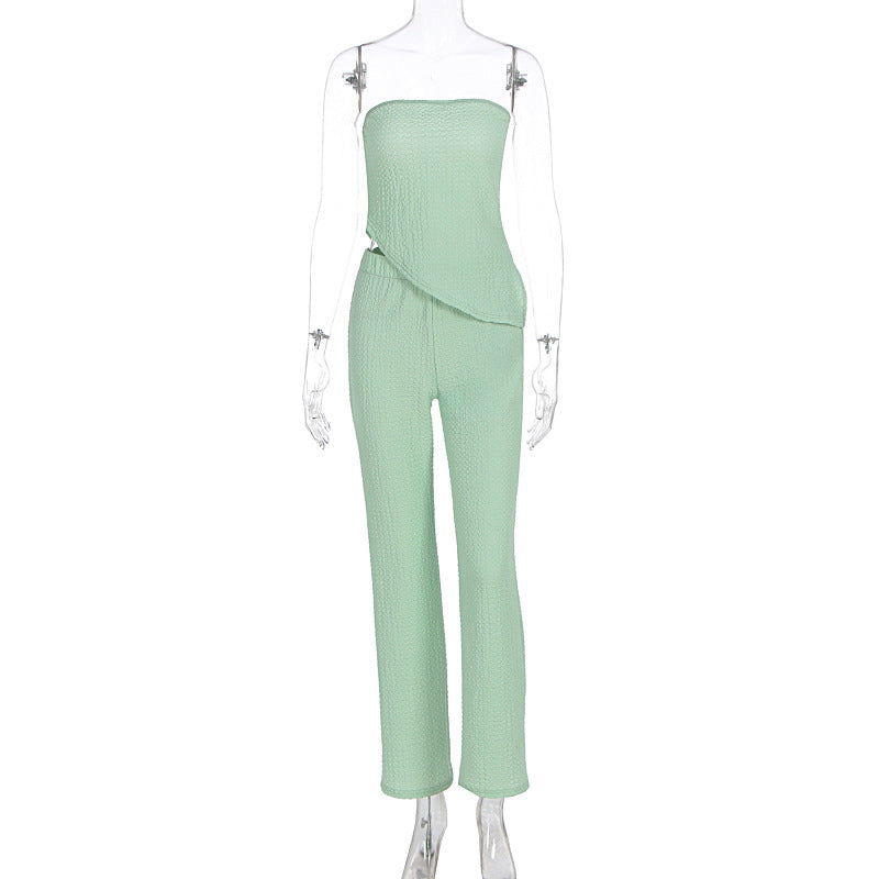 Summer Women Clothing Sexy off the Shoulder Tube Top Beveled Top Slim Trousers Two Piece Sets Bella Mia
