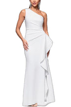 One Shoulder Elegant Solid Color Slim Waist Split Fishtail Side Ruffled Evening Dress Bella Mia