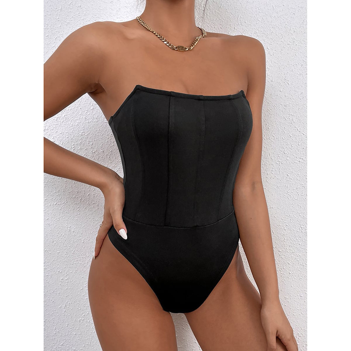 Women Patchwork Bodysuit Three-Dimensional Slim Fit Bodysuit Basic Strapless Tube Top Bodysuit Women Bella Mia