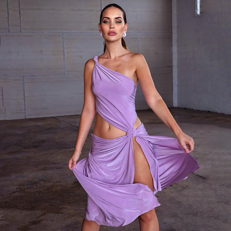 Women Clothing Summer Sleeveless Bandage High Slit Sexy Dress Bella Mia