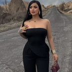 Summer Women Clothing Sexy off the Shoulder Tube Top Beveled Top Slim Trousers Two Piece Sets Bella Mia