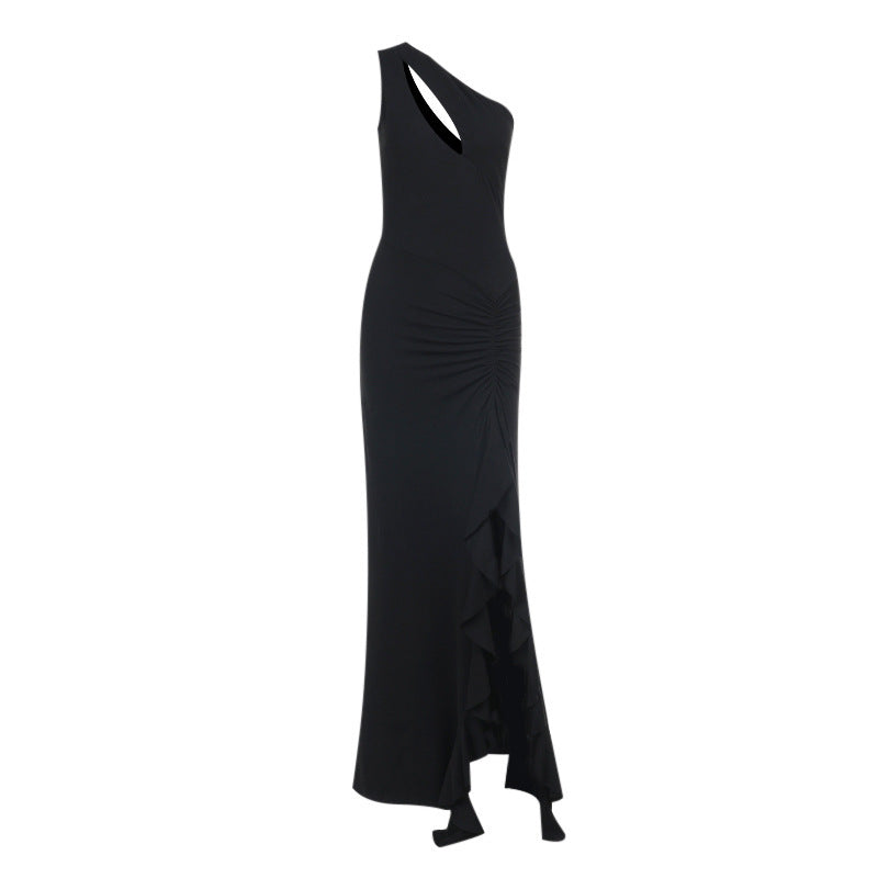 Spring Maxi Dress Elegant Sexy Slim One Shoulder Frill Ribbon Dress Bella Mia