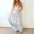 Bohemian Sling Floral Large Swing Dress Summer Chiffon Vacation Loose Flowy Dress