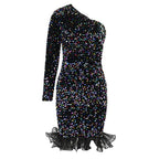 Diagonal Collar Evening Dress Designer Model Elegant Graceful Color Sequ Dress Party Dress Bella Mia