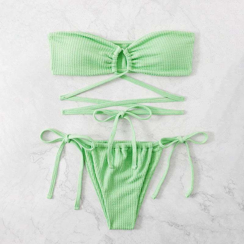 Swimwear Solid Color Backless Sexy Swimsuit Hollowed out High Waist Bikini Bella Mia