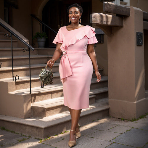 Asymmetric Collar Ruffled Dress Elegant Socialite Hip Dress Bella Mia
