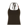 Summer Beaded Halter Lace up Vest Sexy Backless Solid Color Sports Casual Top
