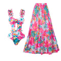 Siamese Conservative Swimsuit Printing Hollow Out Cutout Mesh Wrap Skirt Set Swimsuit Bella Mia