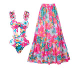Siamese Conservative Swimsuit Printing Hollow Out Cutout Mesh Wrap Skirt Set Swimsuit Bella Mia