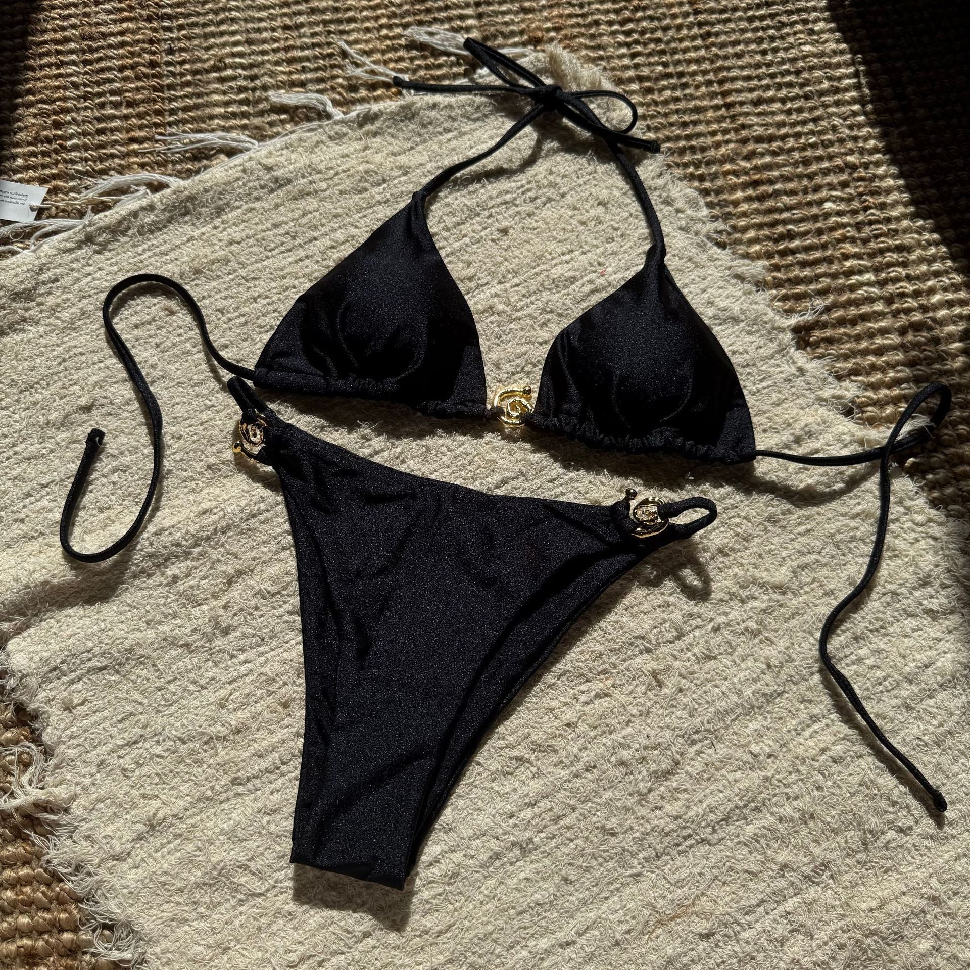Sexy Nylon Light Metal Ring Lace up Backless Split Swimsuit Bikini