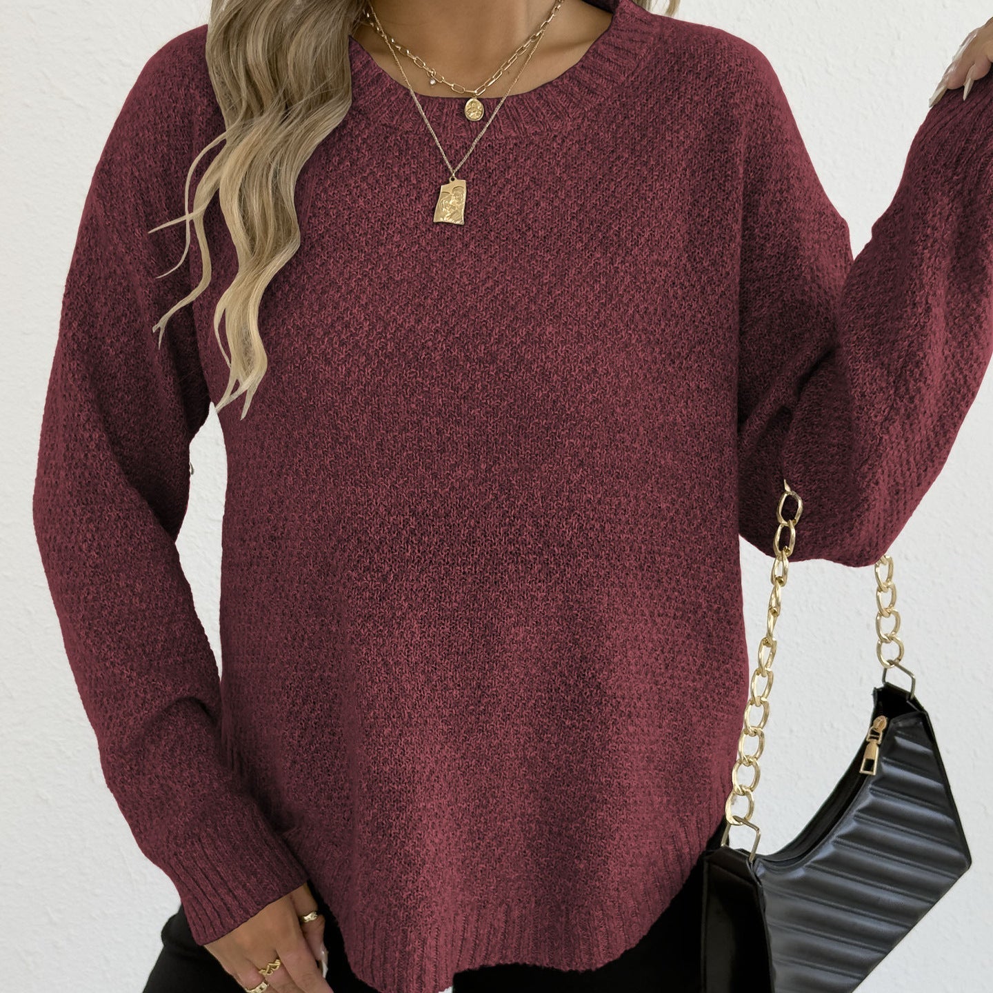 Women Autumn Winter Pullover Top Women Clothing Velvet Woven Sweater Casual Bottoming Shirt round Neck Sweater Bella Mia