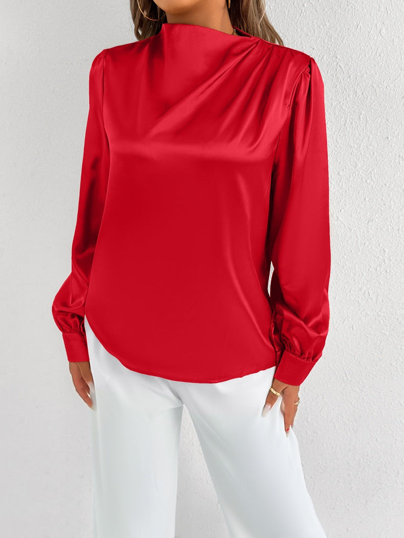 Women Clothing Summer Satin Shirt Women Shirt Light Transparent Satin Top Bella Mia