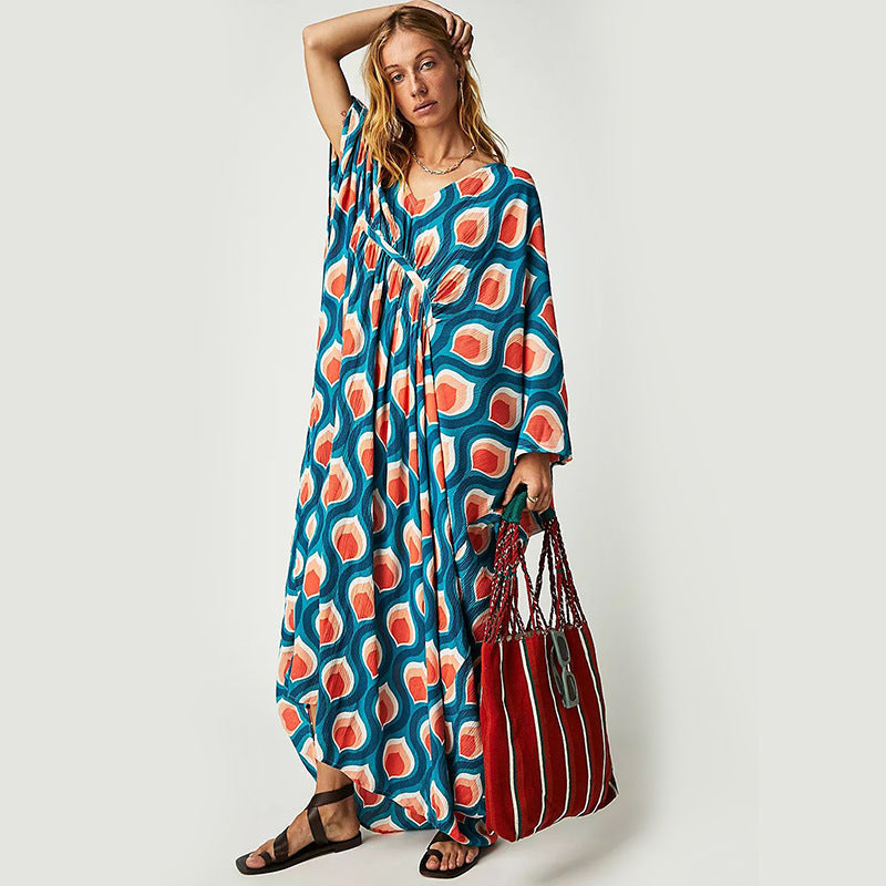 Summer Beach Dress Women Casual Vacation Printed Pullover Bikini Swimsuit Blouse Sun Protection Clothing Bella Mia