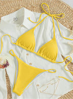 Printing Halter Spaghetti Straps Sexy Bikini Pleated Lace up Triangle Spring Split Swimsuit Bella Mia