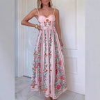 Sexy Decorative Beads Sling Positioning Print Holiday Dress Women Bella Mia