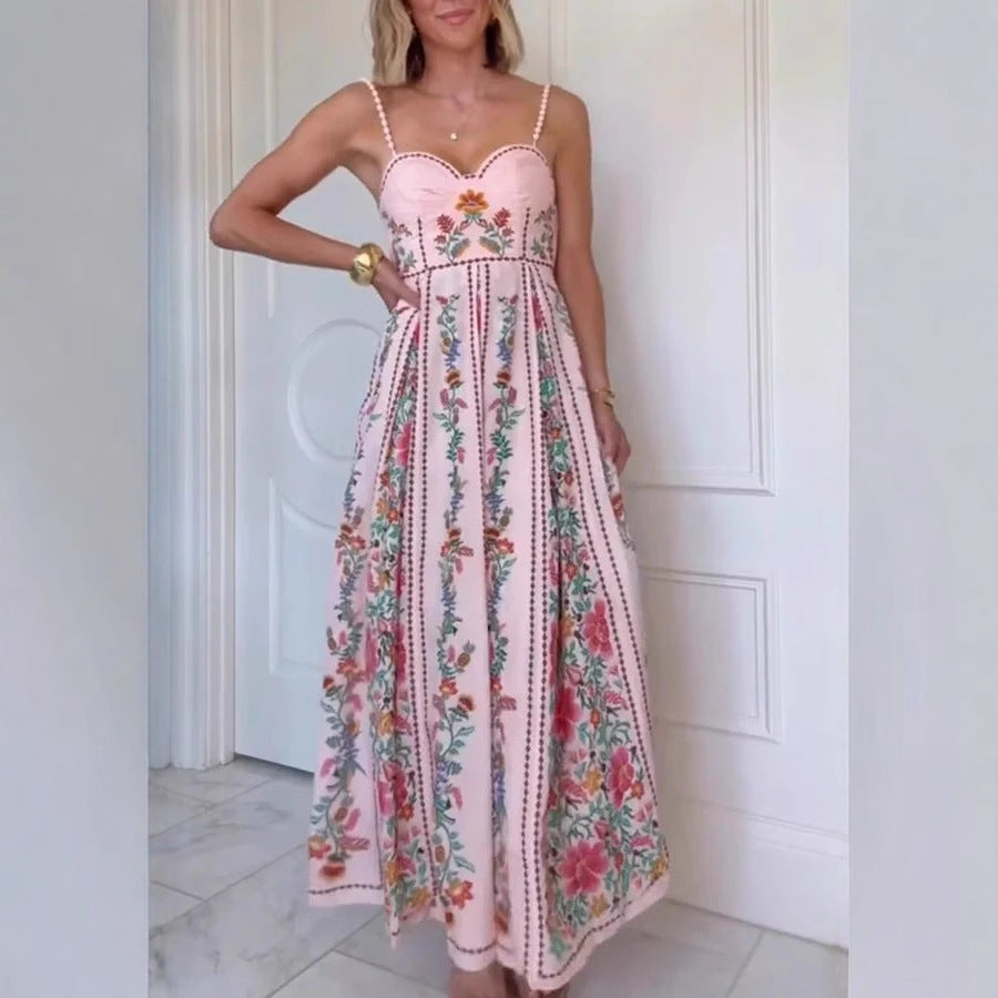 Sexy Decorative Beads Sling Positioning Print Holiday Dress Women Bella Mia