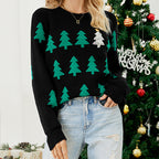 Women Clothing Autumn Winter Pullover Jacquard Christmas Tree Knitted Sweater Long Sleeve Red Christmas Sweater Bella Mia