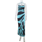 Summer High Grade Women Clothing Swing Collar Sling Waist Tight High Slit Printing Dress Bella Mia
