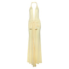 Women Autumn Winter Women Sexy Backless Halter Deep V Plunge neck Solid Color Split Dress Women Bella Mia