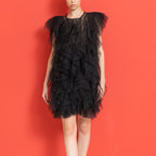Irregular Asymmetric Ruffled Stitching See through Organza Sleeveless Sexy Dress Women Bella Mia