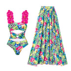 Floral Shoulder Strap Hollow Out Cutout Print One Piece Swimsuit Women Holiday Bella Mia