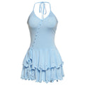 Summer Women Clothing Solid Color Sexy Halter Lace up V neck Waist Controlled Slimming Single Breasted Dress Bella Mia
