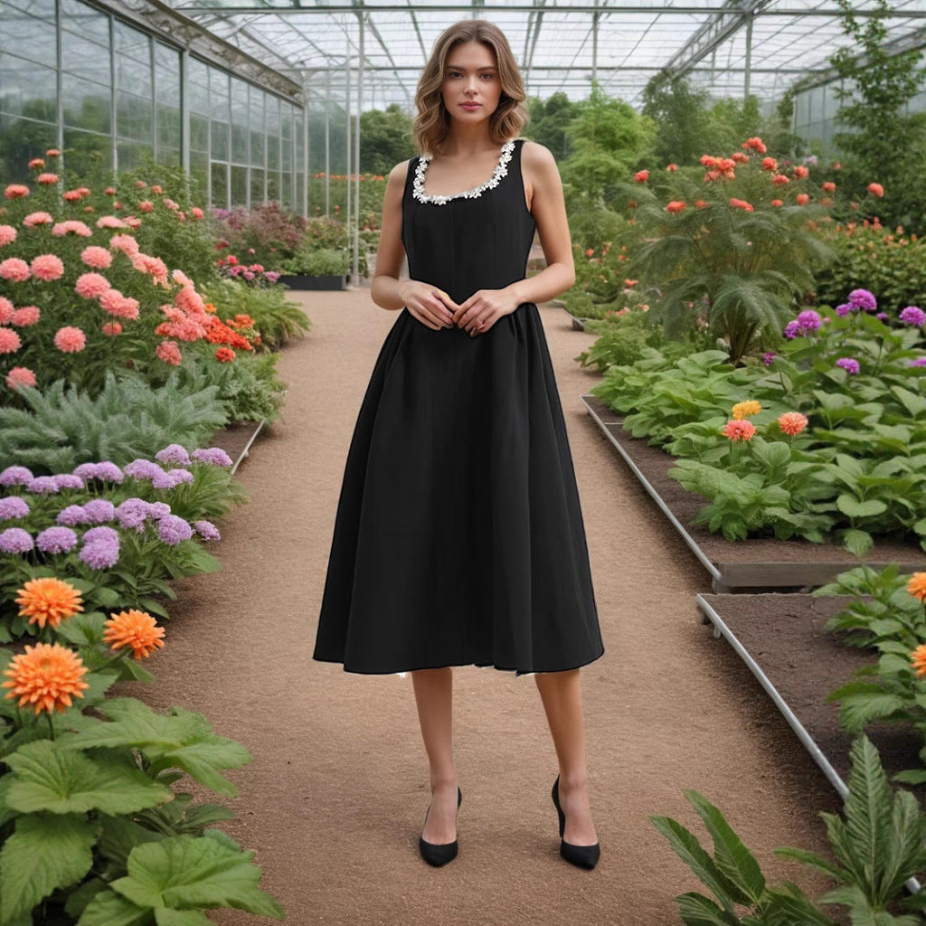 Entry Lux Elegant Dress Autumn Dinner Dress Diamond Embedded Pleating Slim Slimming Dress Women Bella Mia