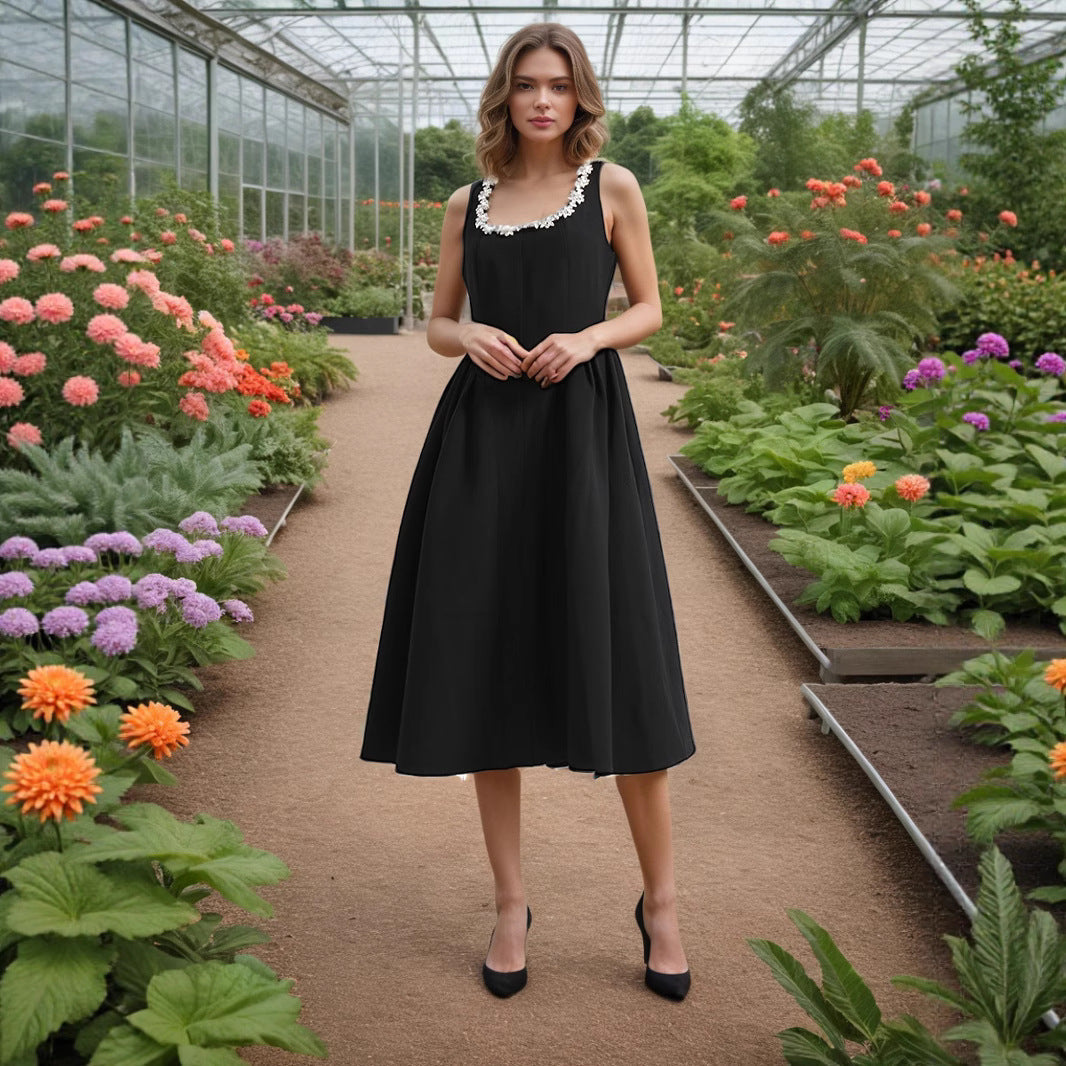 Entry Lux Elegant Dress Autumn Dinner Dress Diamond Embedded Pleating Slim Slimming Dress Women Bella Mia